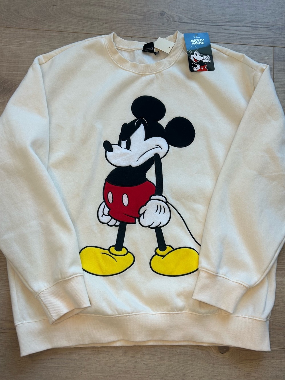 Disney Cream Crewneck Sweatshirt with Mickey Mouse Graphic